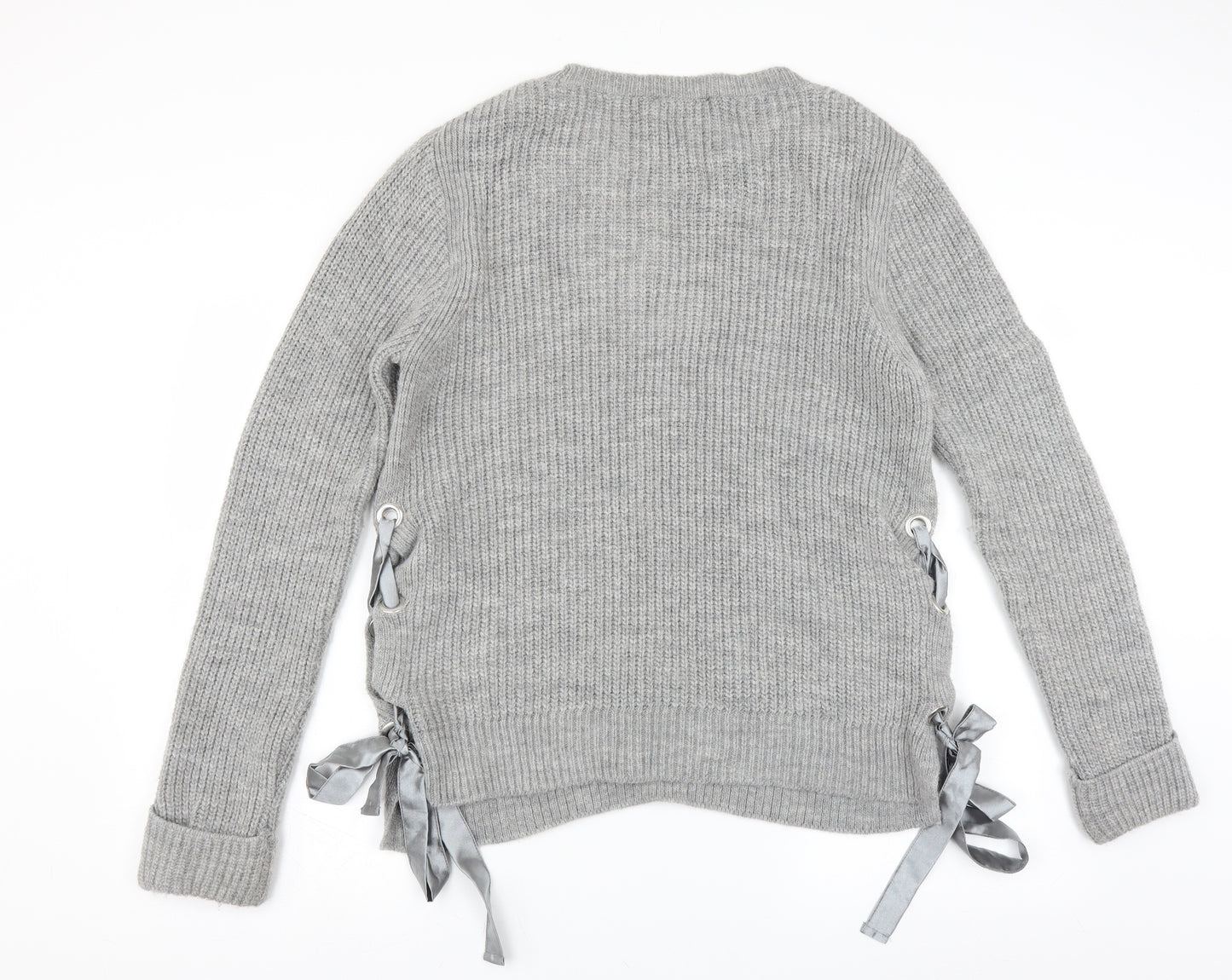 Primark Womens Grey   Pullover Jumper Size M  - tie side detail