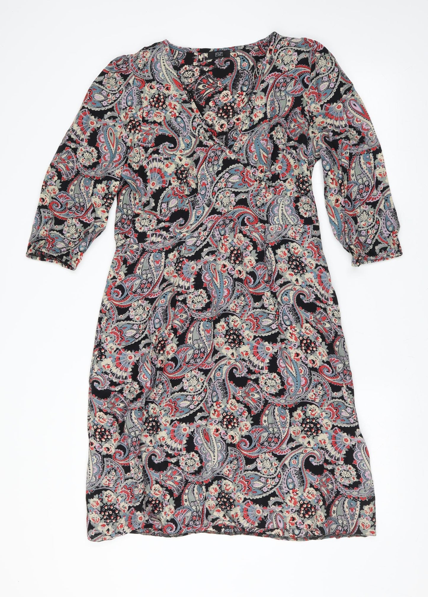 F&F Womens Black Floral  Fit & Flare  Size 12