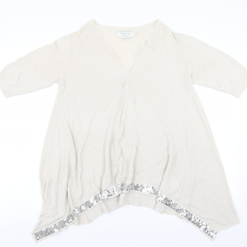 cristina paris Womens Ivory   Basic Blouse Size XL  - sequin hem aysymmetric