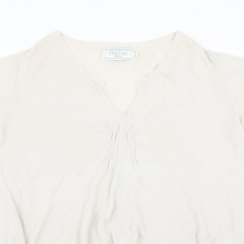 cristina paris Womens Ivory   Basic Blouse Size XL  - sequin hem aysymmetric
