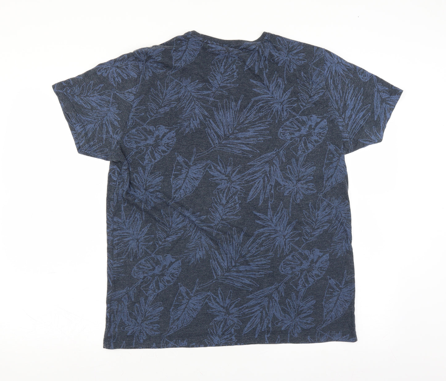 Matalan Mens Blue Floral   T-Shirt Size L  - leaf print