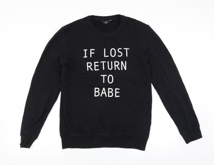 NEXT Mens Black Pullover Sweatshirt Size M - if lost return to babe