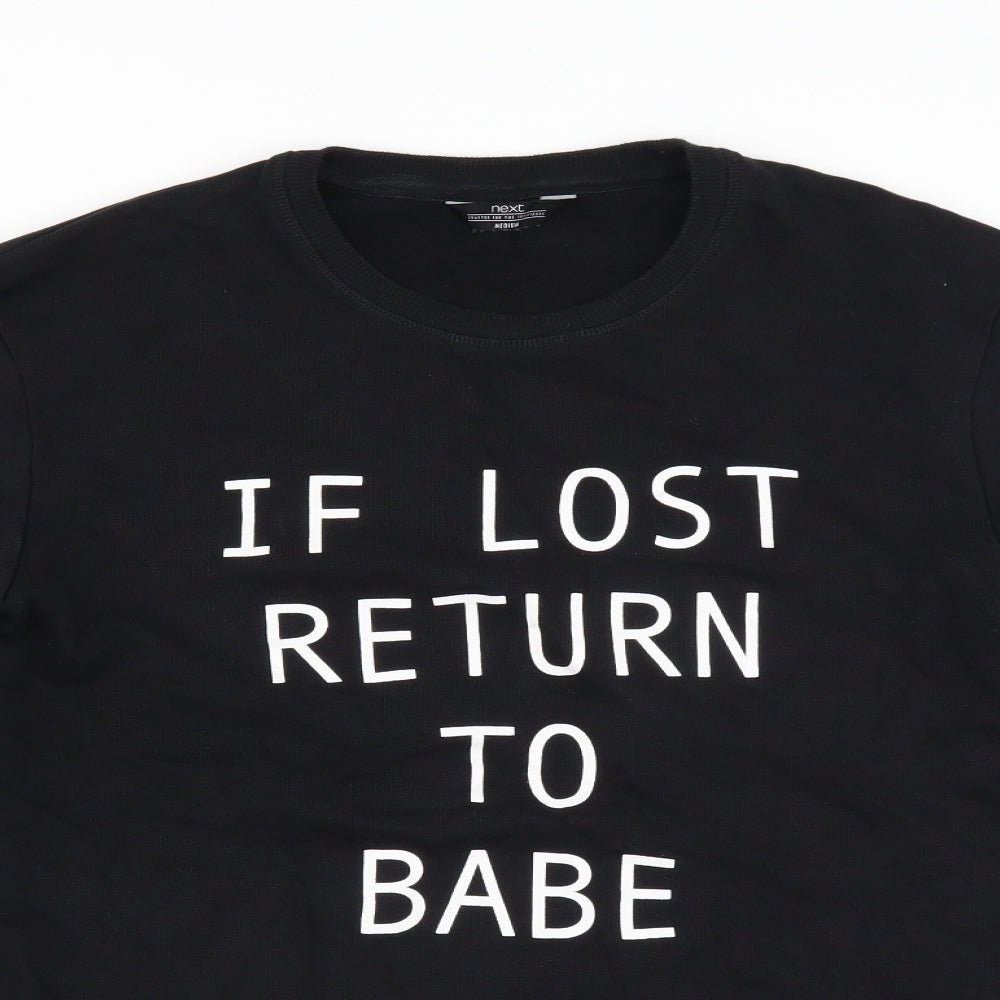 NEXT Mens Black   Pullover Sweatshirt Size M  - if lost return to babe