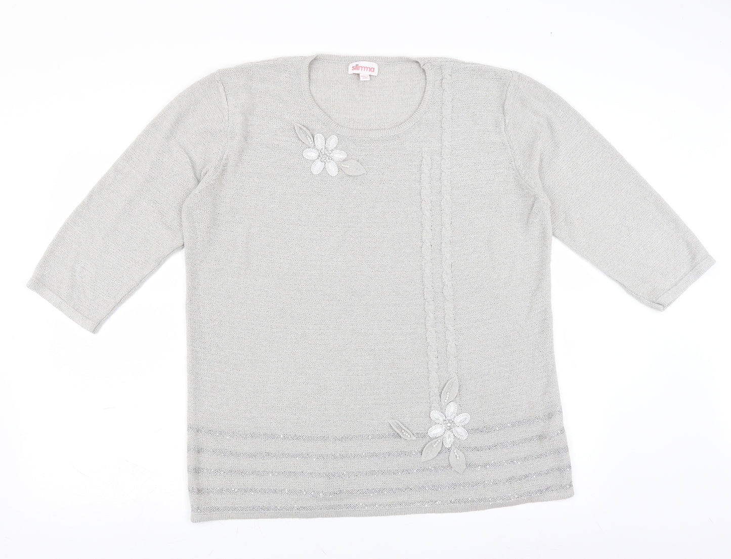 Slimma Womens Grey   Pullover Jumper Size 20  - Floral embroidery