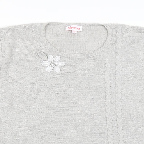 Slimma Womens Grey   Pullover Jumper Size 20  - Floral embroidery