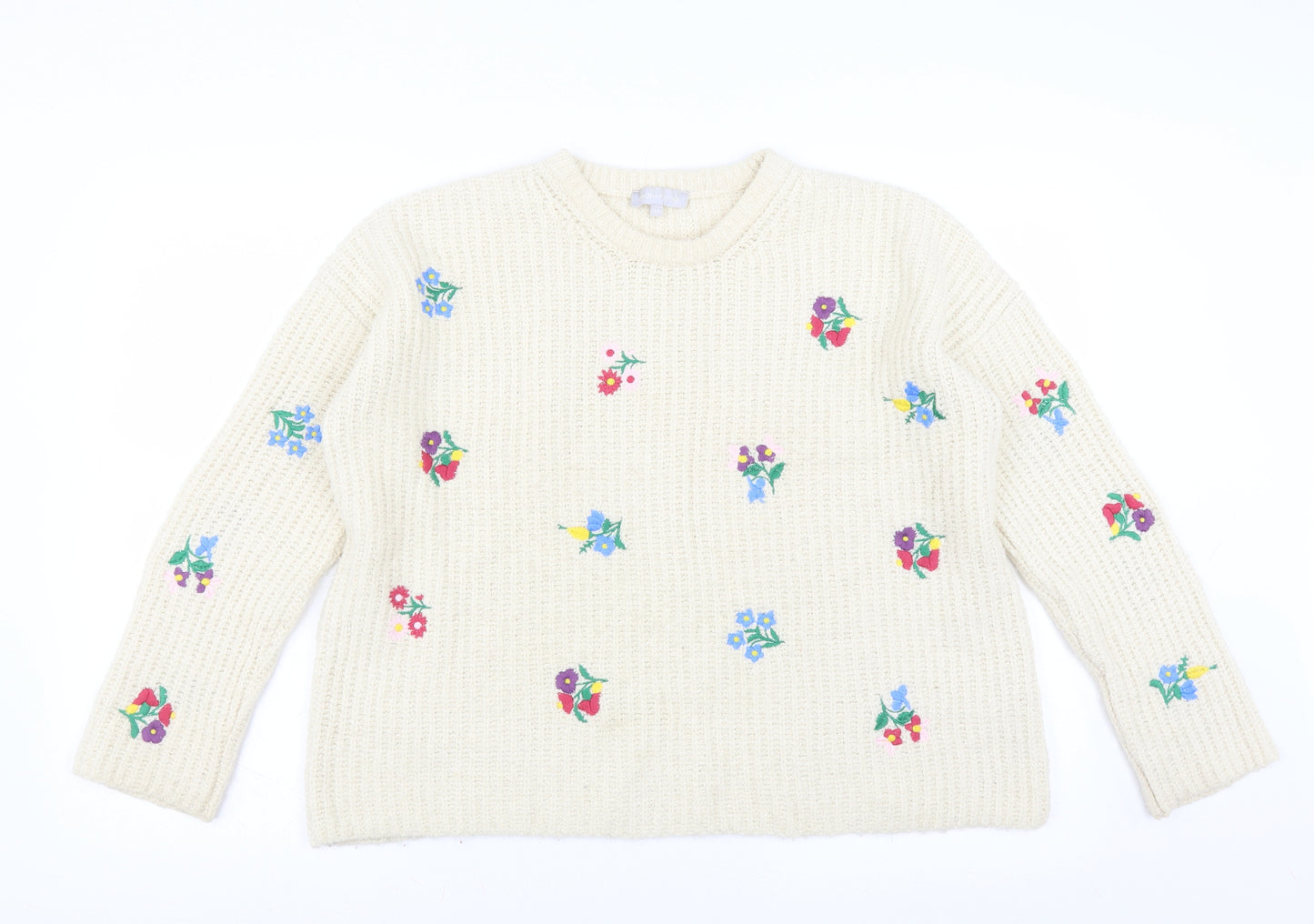 Red Herring Womens Ivory Floral  Pullover Jumper Size 14  - Floral embroidery