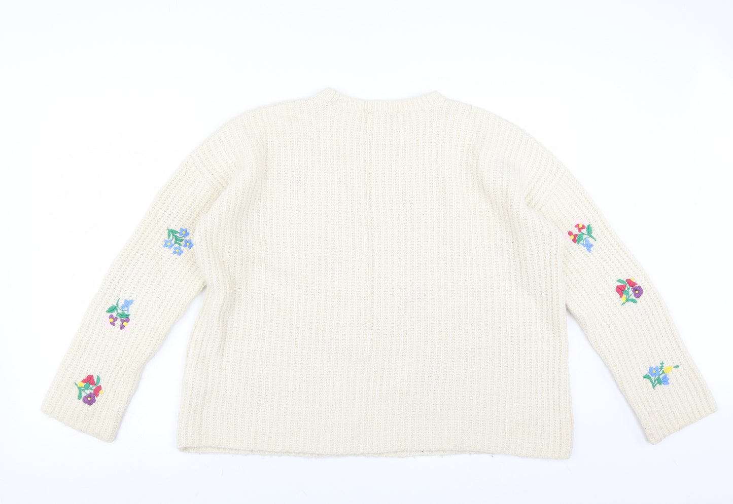 Red Herring Womens Ivory Floral  Pullover Jumper Size 14  - Floral embroidery