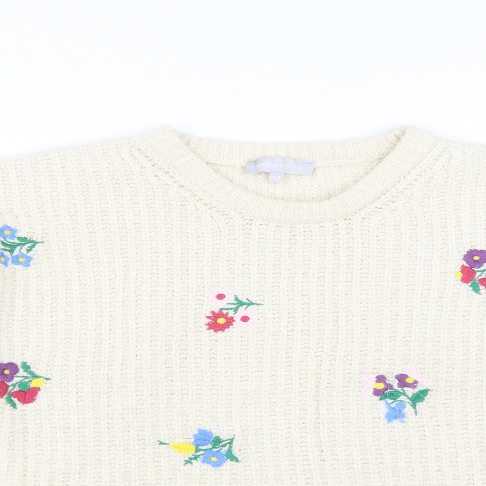 Red Herring Womens Ivory Floral  Pullover Jumper Size 14  - Floral embroidery