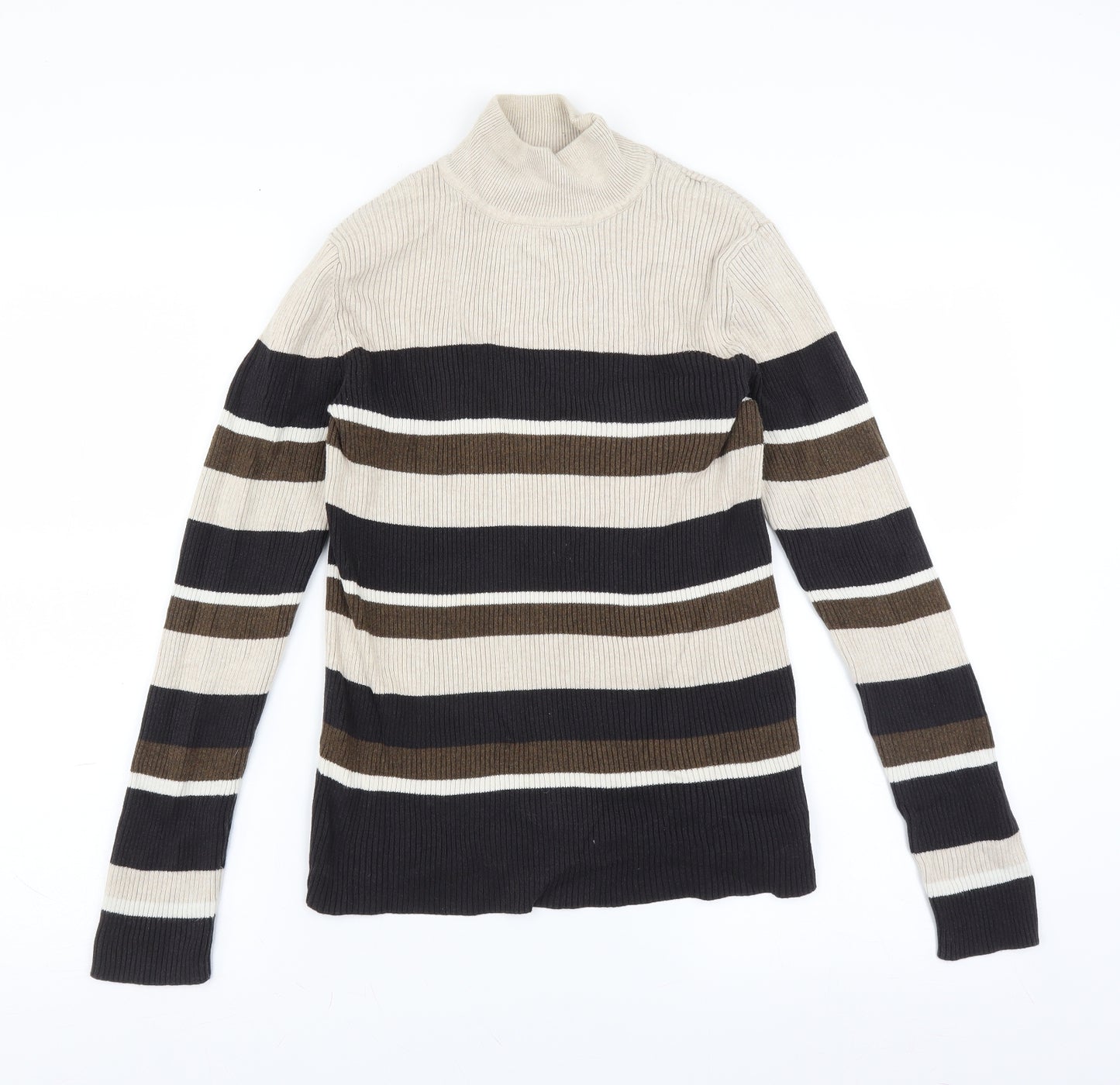Croft & Barrow Womens Beige Striped  Pullover Jumper Size M