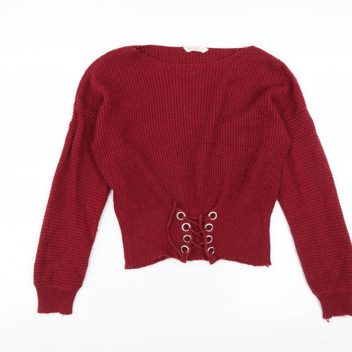 Candy Couture Girls Red   Pullover Jumper Size 15 Years  - Lace up Detail