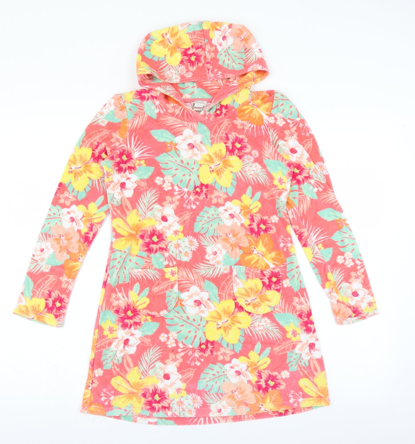 Monsoon Girls Pink Floral  Jumper Dress  Size 11-12 Years  - hooded