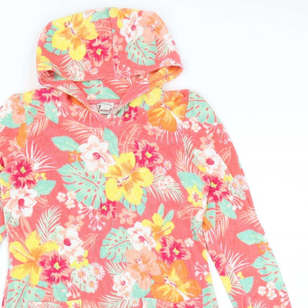 Monsoon Girls Pink Floral  Jumper Dress  Size 11-12 Years  - hooded