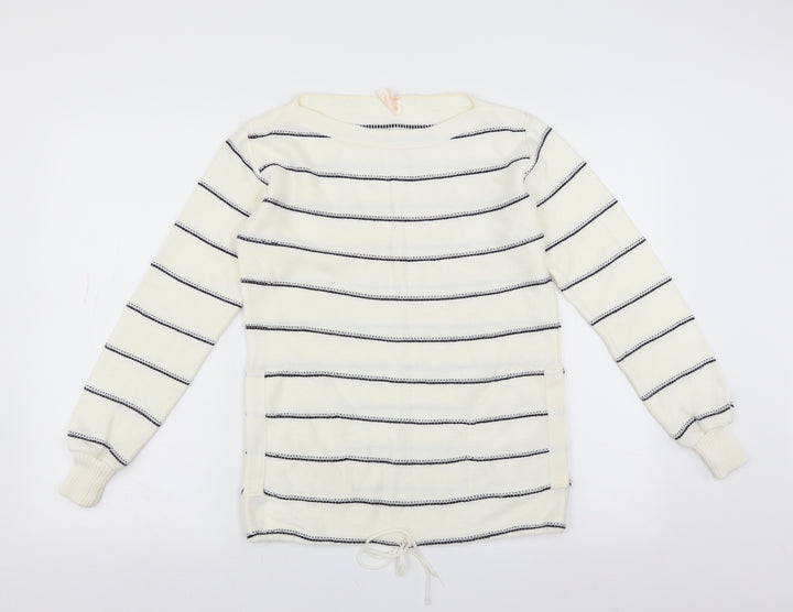 Dorothy Perkins Womens White Striped Pullover Jumper Size S