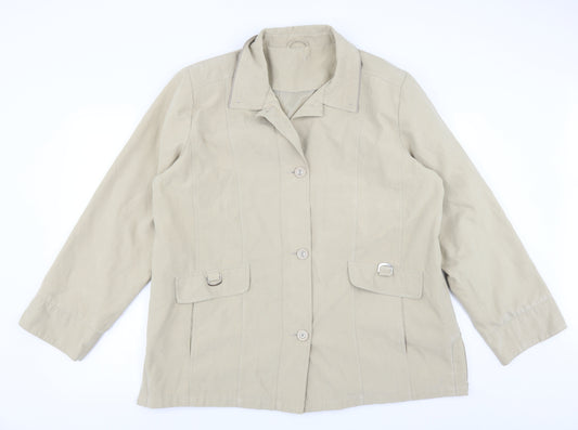 Front view of Preworn women’s beige jacket, size UK 20