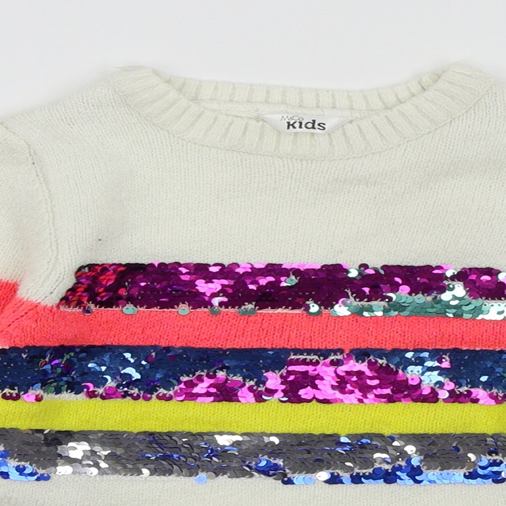 M&Co Girls White Striped  Pullover Jumper Size 3-4 Years