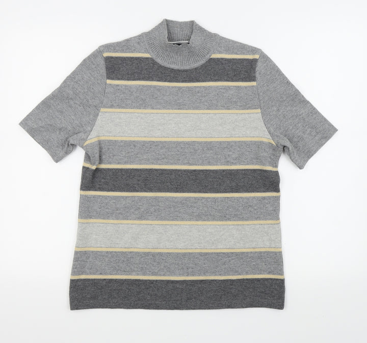 Basler Womens Grey Striped Basic T-Shirt Size 10
