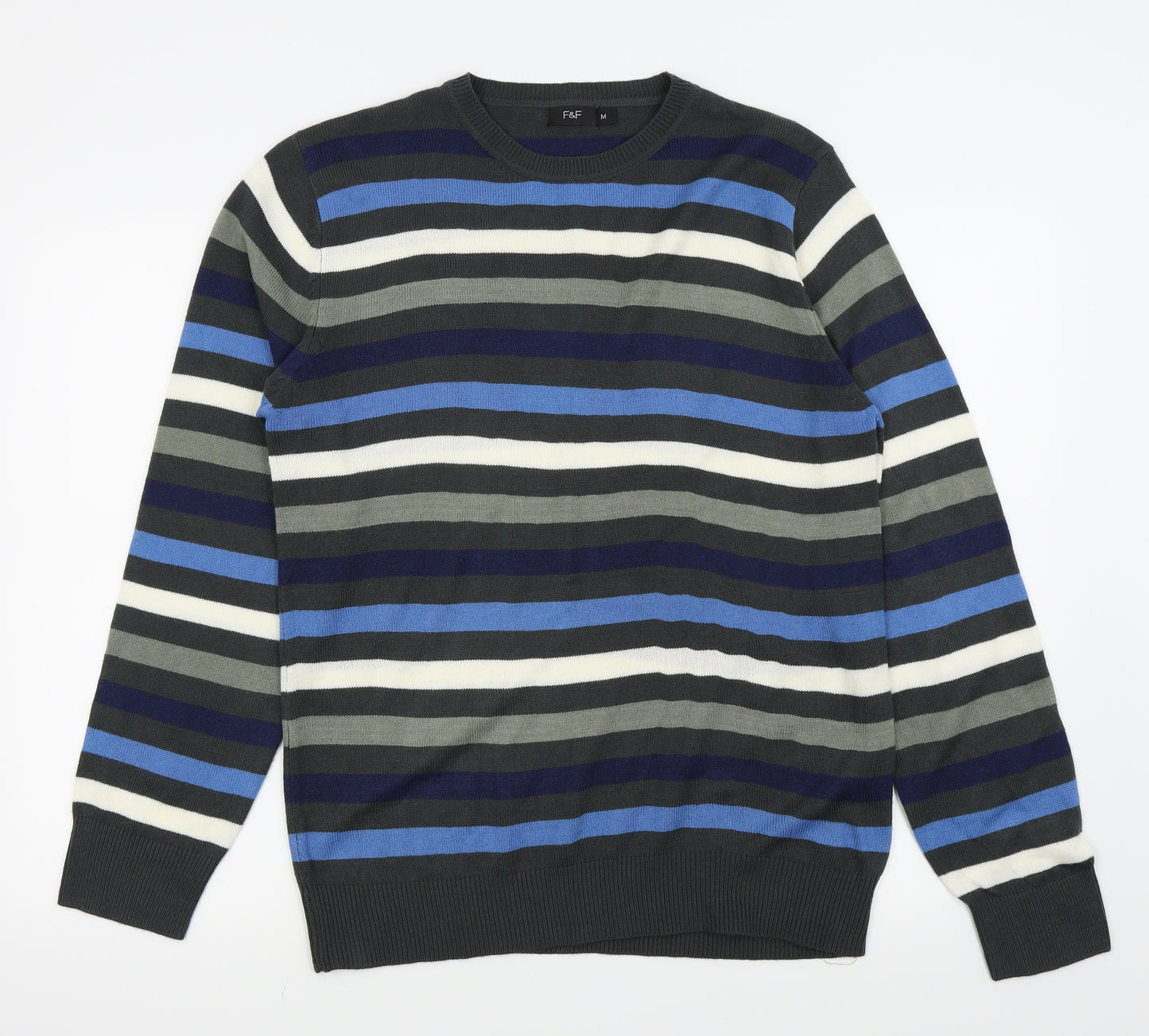 F&F Mens Multicoloured Striped  Pullover Jumper Size M