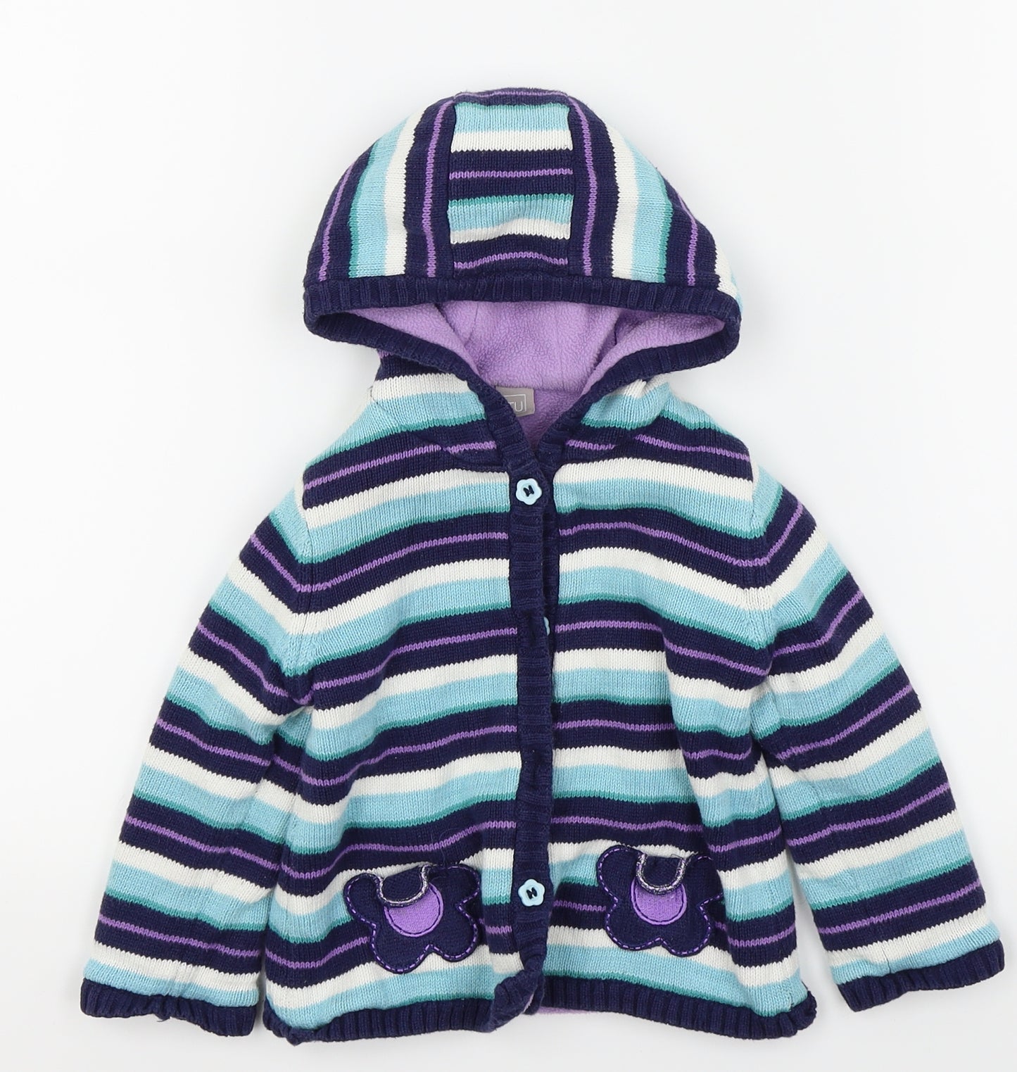 TU Girls Multicoloured Striped  Full Zip Jumper Size 18-24 Months