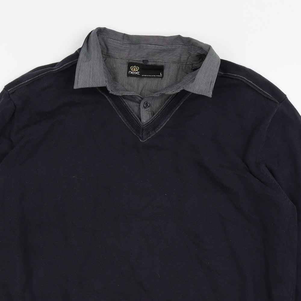 NEXT Mens Black   Pullover Jumper Size L  - 2 in one shirt/jumper