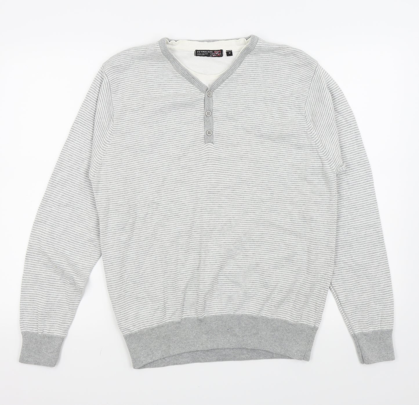 petroleum Mens Grey Striped  Pullover Jumper Size M  - 2 IN ON TOP/JUMPER