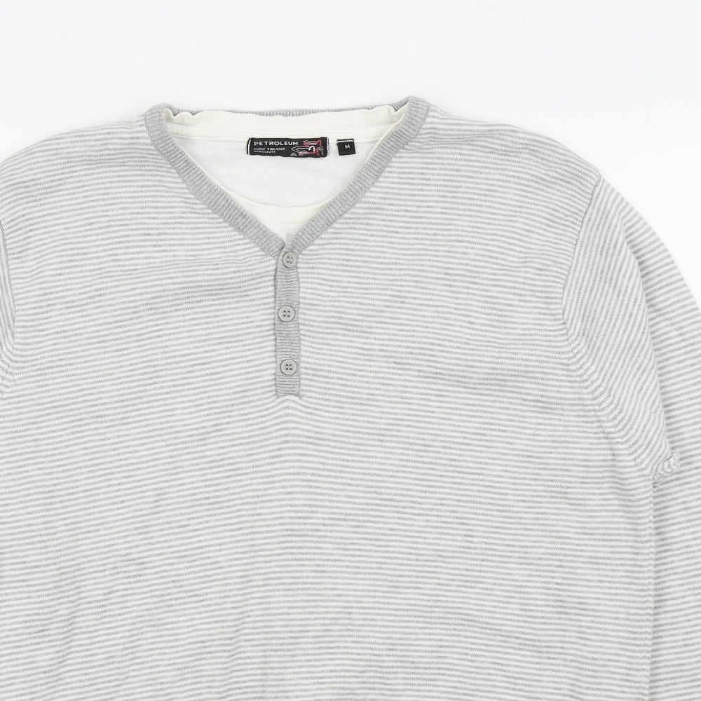 petroleum Mens Grey Striped  Pullover Jumper Size M  - 2 IN ON TOP/JUMPER