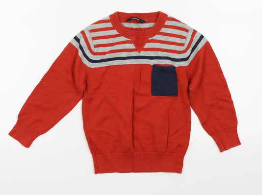 Front view of Asda George boys’ red striped jumper, size 3-4, years