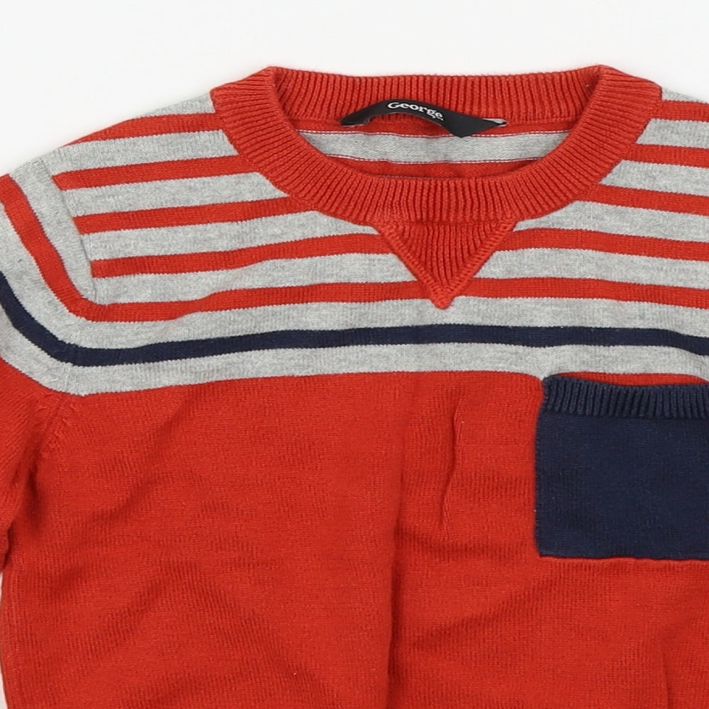 Asda George Boys Red Striped  Pullover Jumper Size 3-4 Years