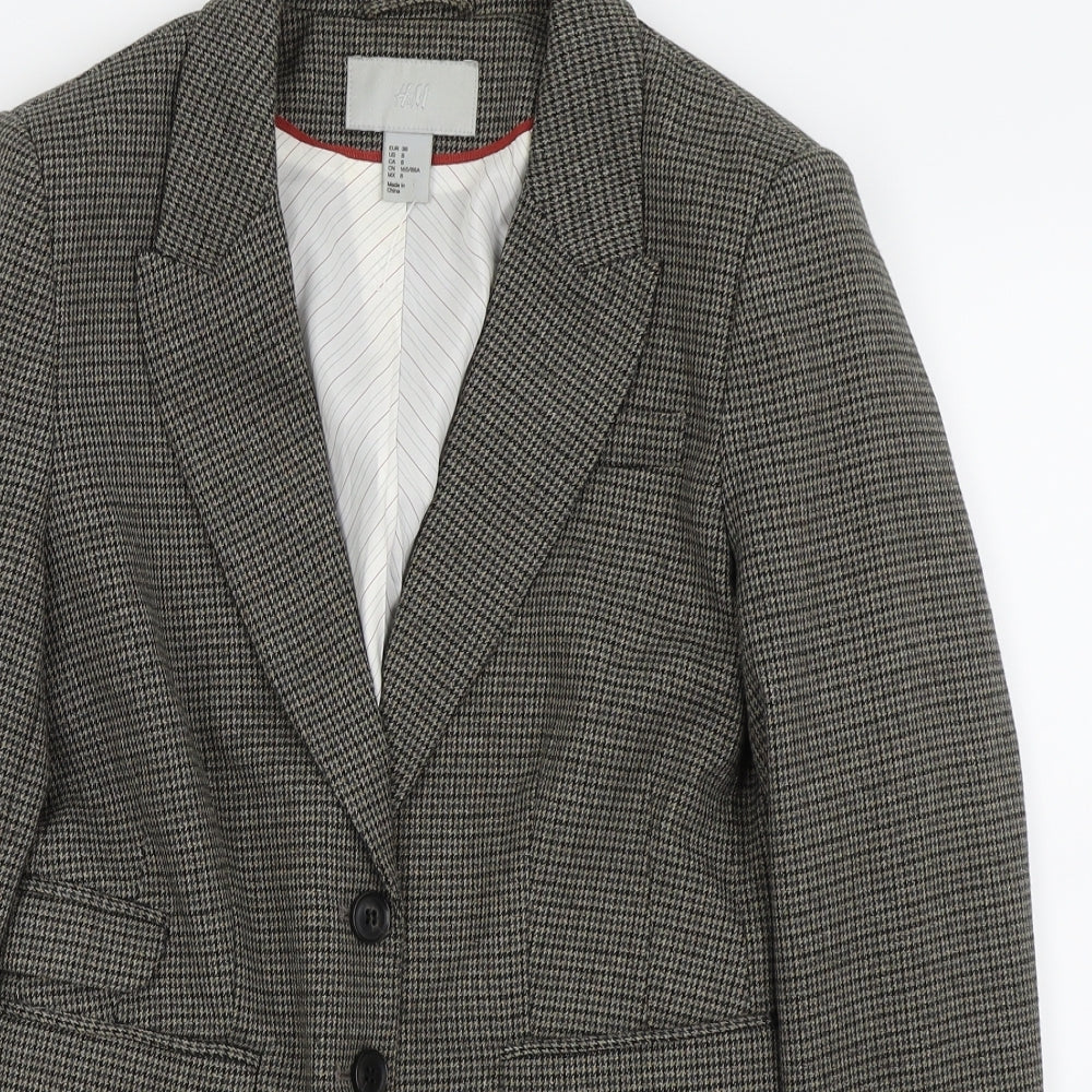 H&M Womens Brown Houndstooth  Jacket Blazer Size 10