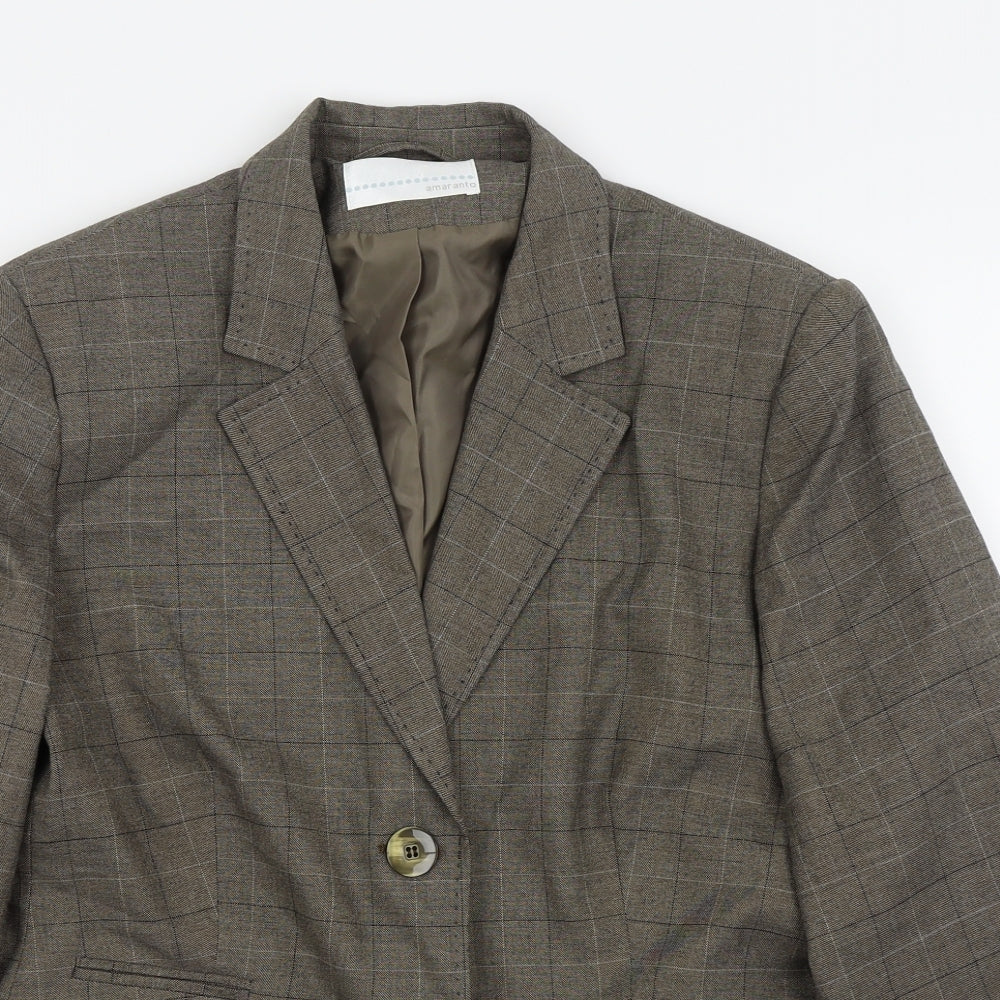 AMARANTO Womens Brown Check  Jacket Blazer Size 18