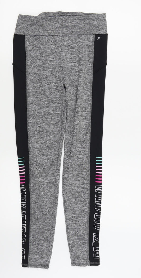 Front view of WorkOut women’s grey compression leggings, size UK 10, 25-inch leg