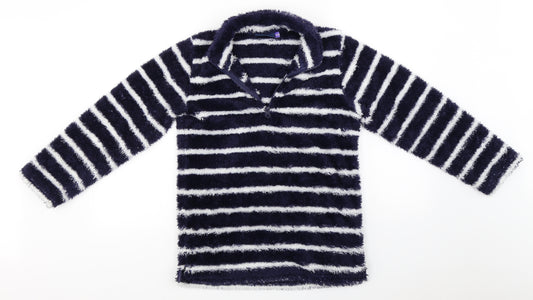 L&D Girls Blue Striped  Henley Sweatshirt Size 12-13 Years