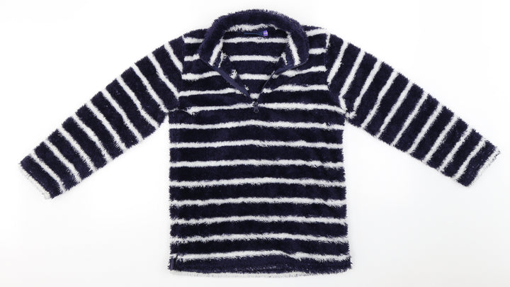 L&D Girls Blue Striped  Henley Sweatshirt Size 12-13 Years