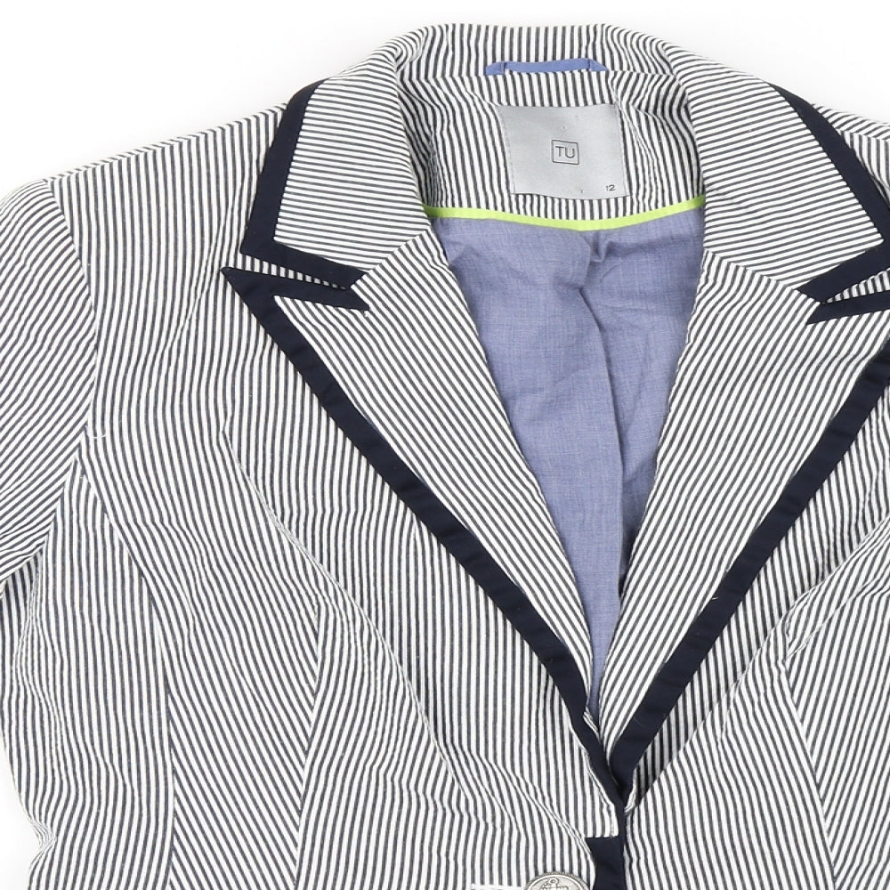 TU Womens White Striped  Jacket Blazer Size 12