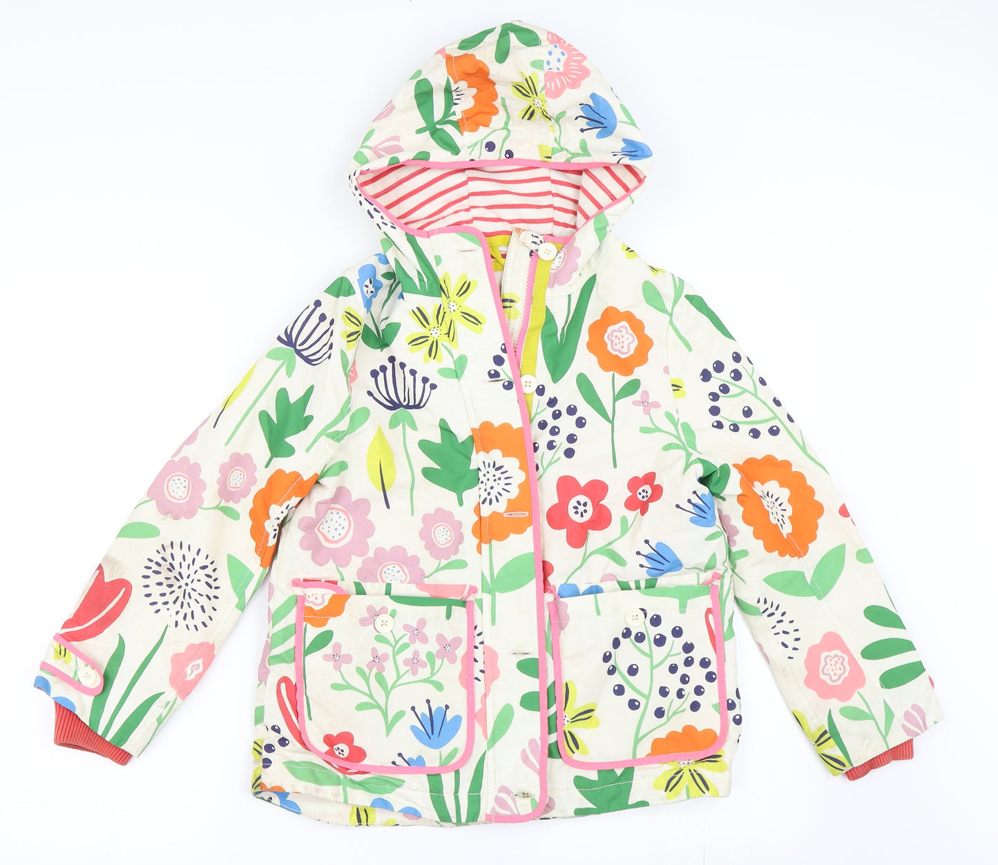 Mini Boden Girls Ivory Floral  Basic Coat Coat Size 9-10 Years
