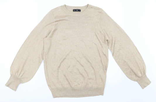 Front view of F&F women’s gold jumper, size UK 14