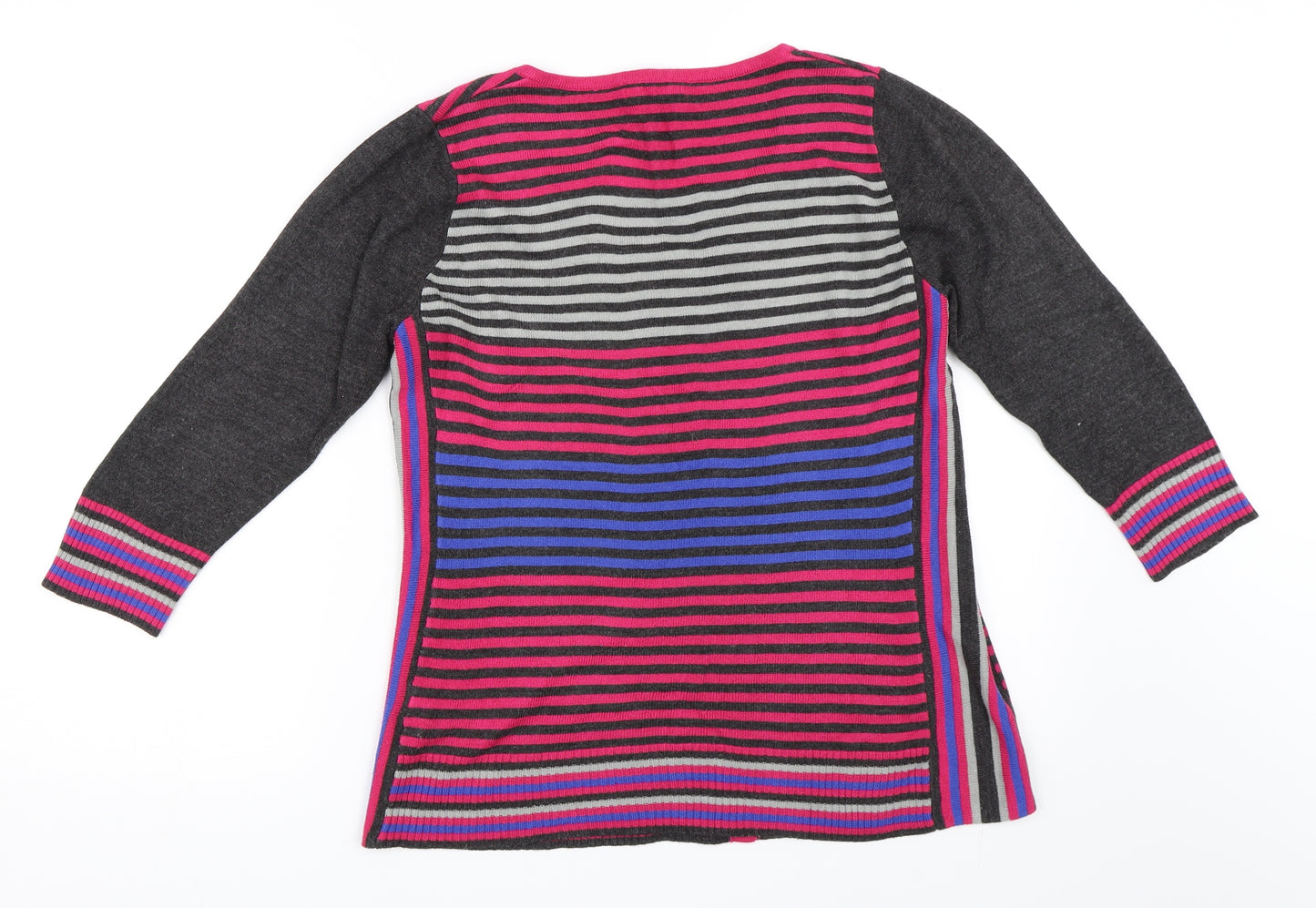 Per Una Womens Grey Striped  Cardigan Jumper Size 12