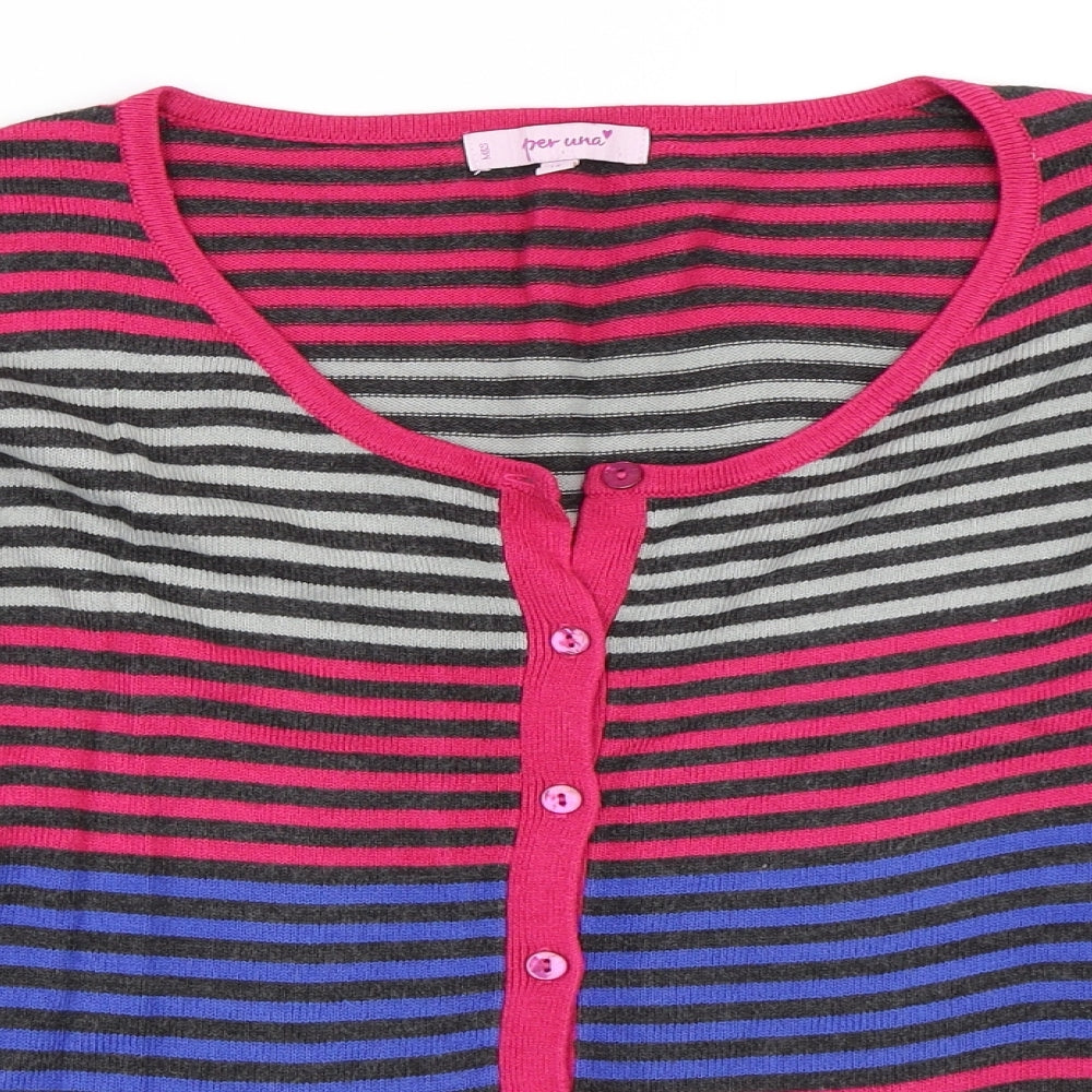 Per Una Womens Grey Striped  Cardigan Jumper Size 12