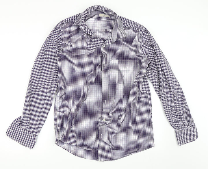TU Mens Purple Check Button-Up Size 15