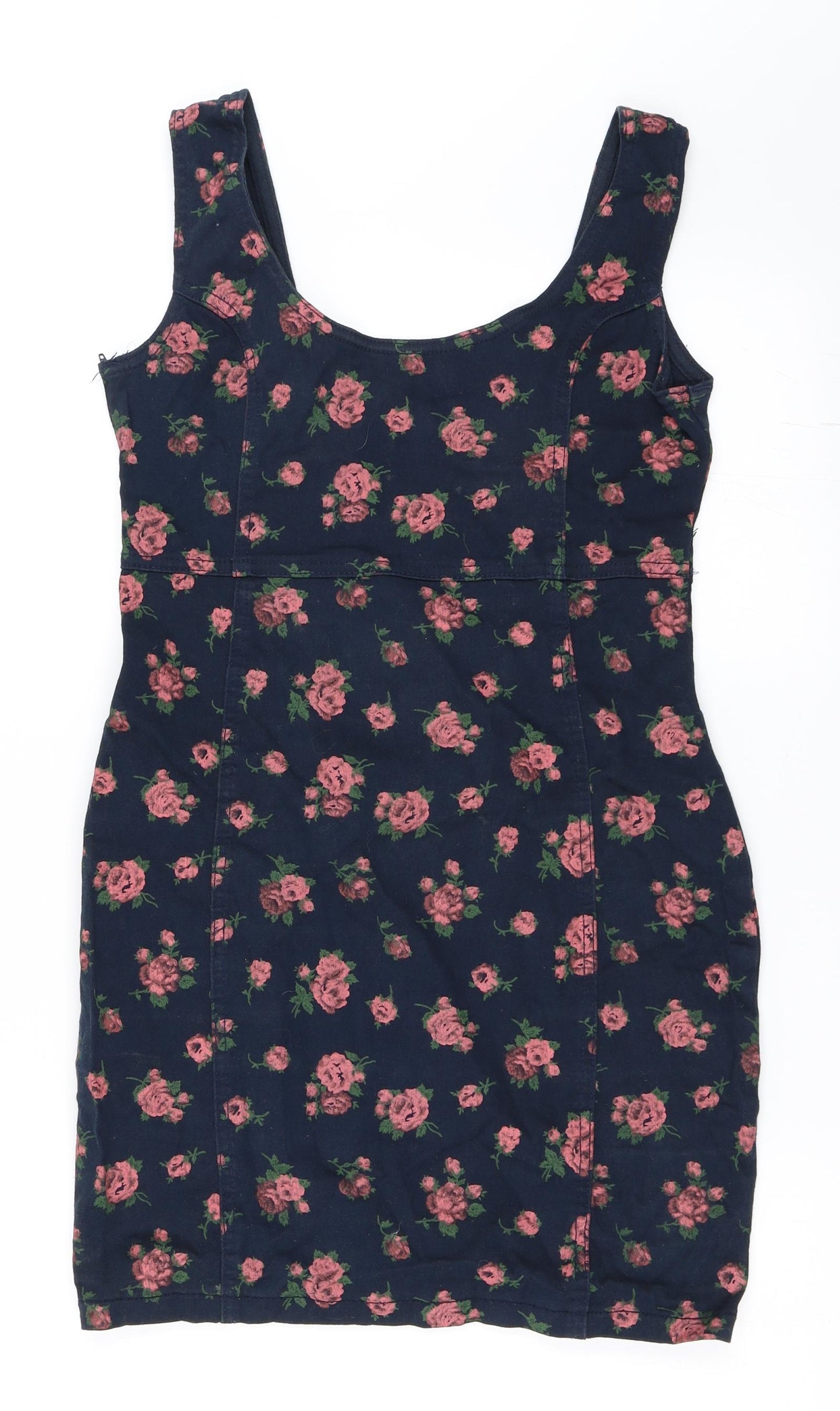 Primark Womens Blue Floral Denim Pinafore/Dungaree Dress  Size 12