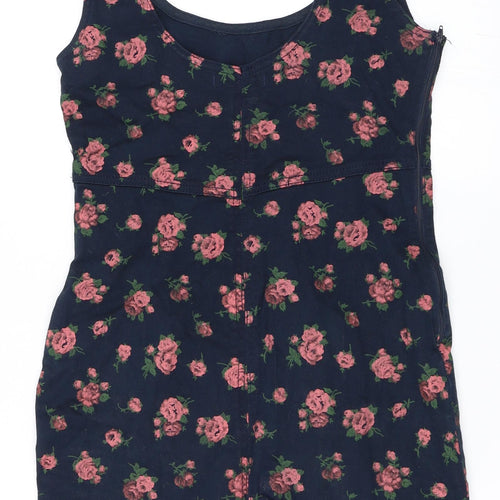 Primark Womens Blue Floral Denim Pinafore/Dungaree Dress  Size 12