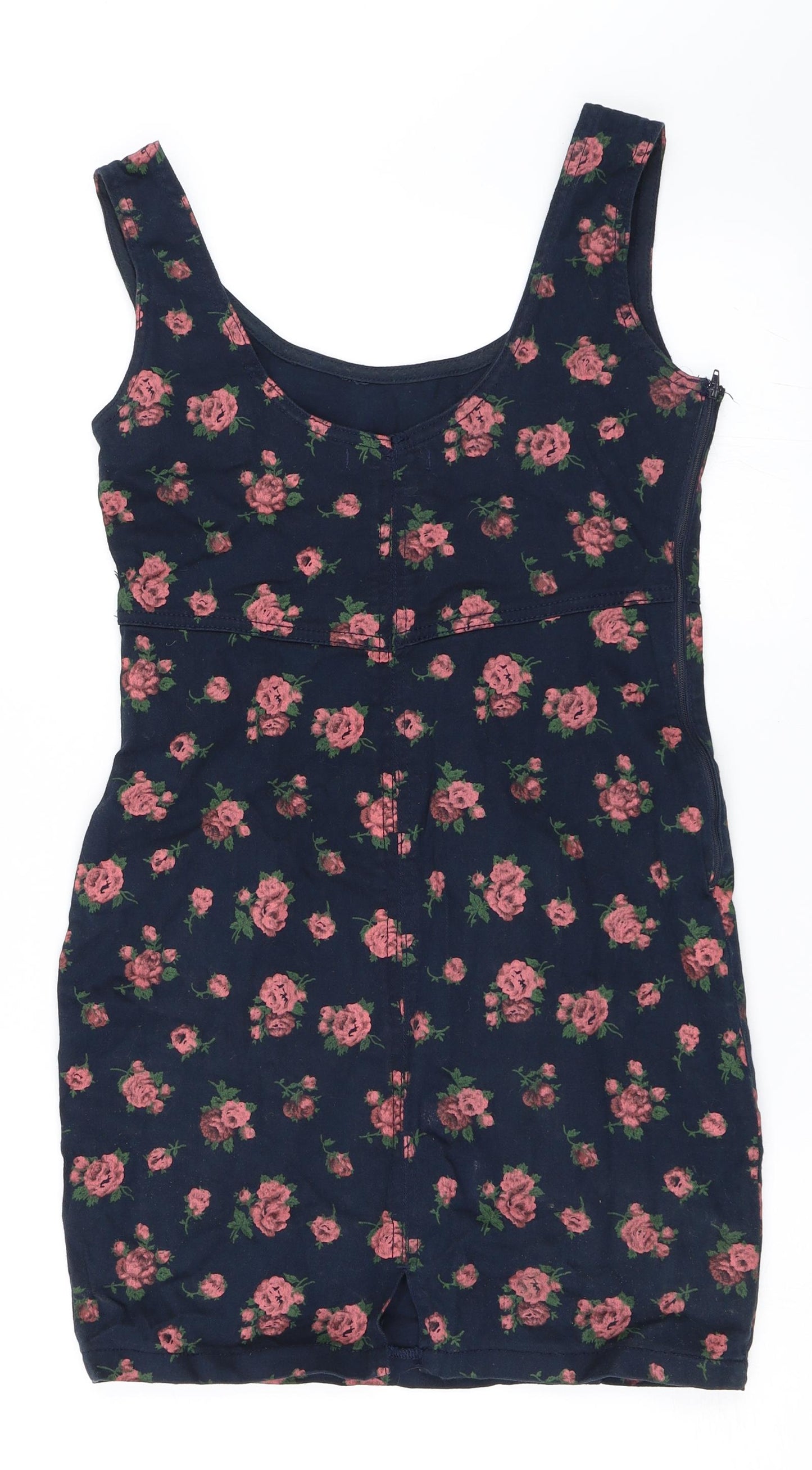 Primark Womens Blue Floral Denim Pinafore/Dungaree Dress  Size 12