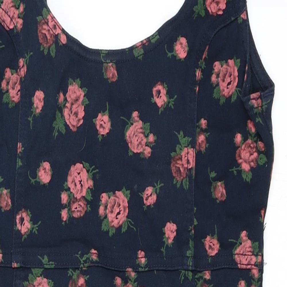 Primark Womens Blue Floral Denim Pinafore/Dungaree Dress  Size 12