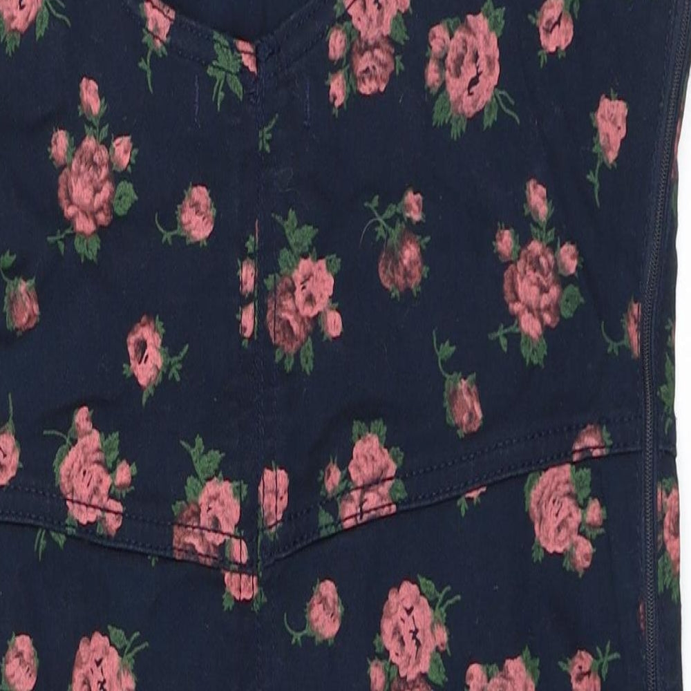 Primark Womens Blue Floral Denim Pinafore/Dungaree Dress  Size 12