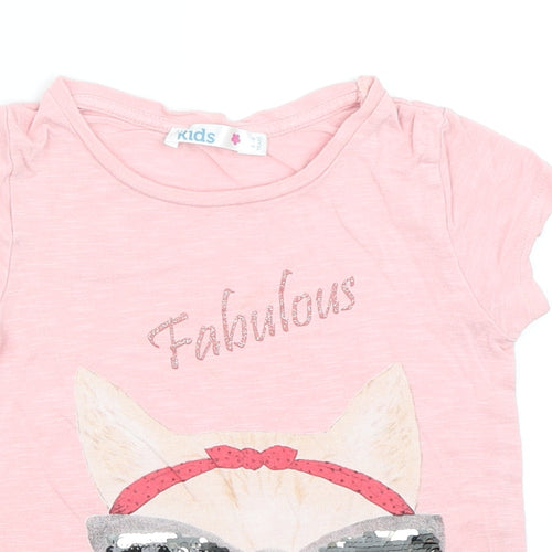 M&Co Girls Pink   Basic T-Shirt Size 5-6 Years  - Cat