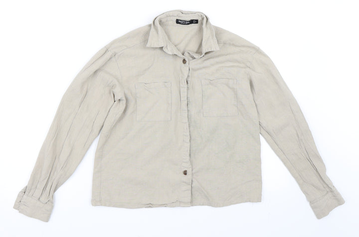 Nasty Gal Womens Beige Basic Button-Up Size 8