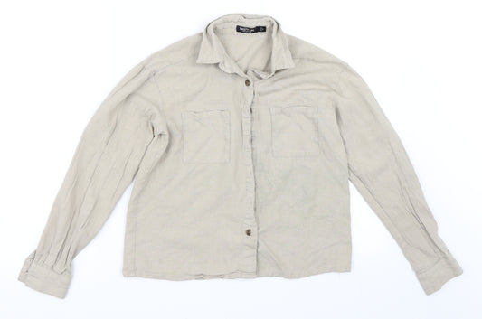 Front view of Nasty Gal women’s beige basic button-up, size UK 8