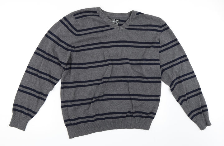 Cedar Wood State Mens Grey Striped Pullover Jumper Size 2XL
