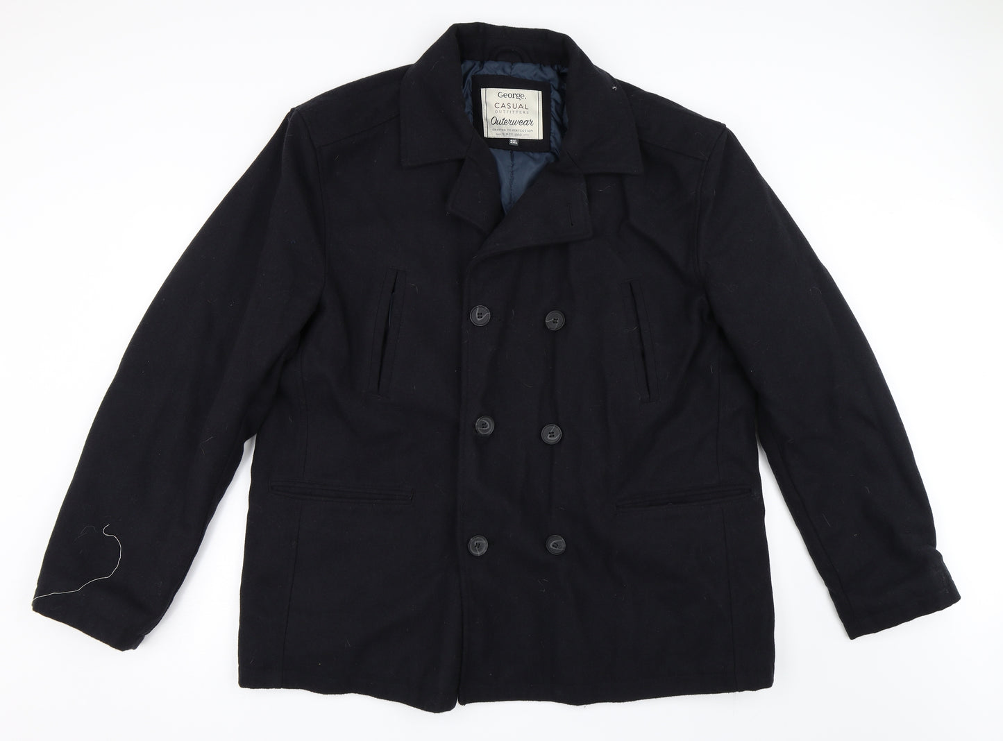 George Mens Black   Pea Coat Coat Size 3XL