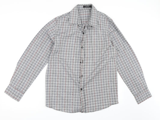 Front view of Preworn men’s grey check button-up, size XL