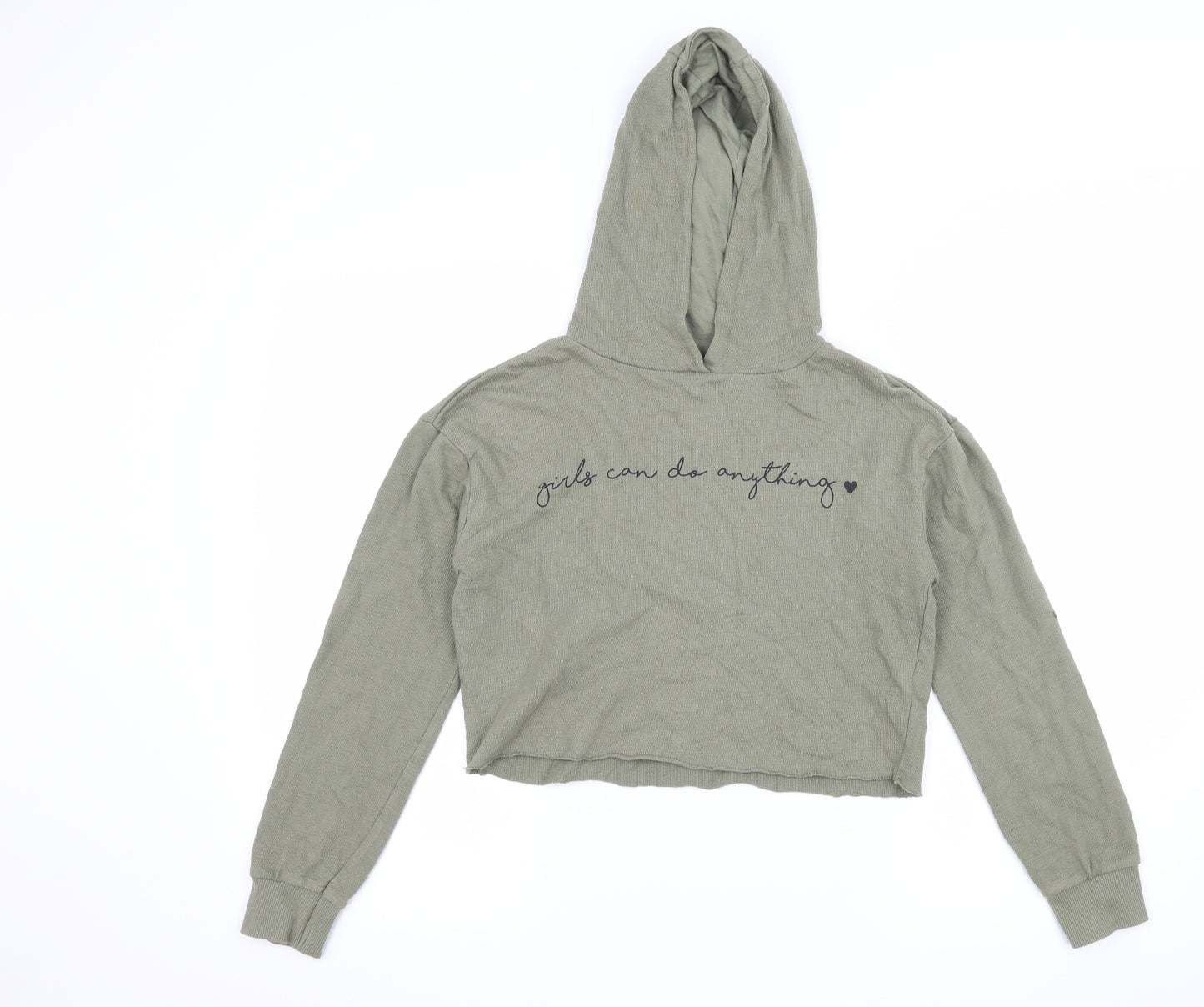 Miss Evie Girls Green  Jersey Pullover Hoodie Size 9-10 Years  - Girls Can Do Anything
